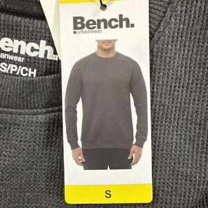 BENCH Urbanwear Mens Small Thermal Fleece Crewneck Pullover DARK GRAY NWT